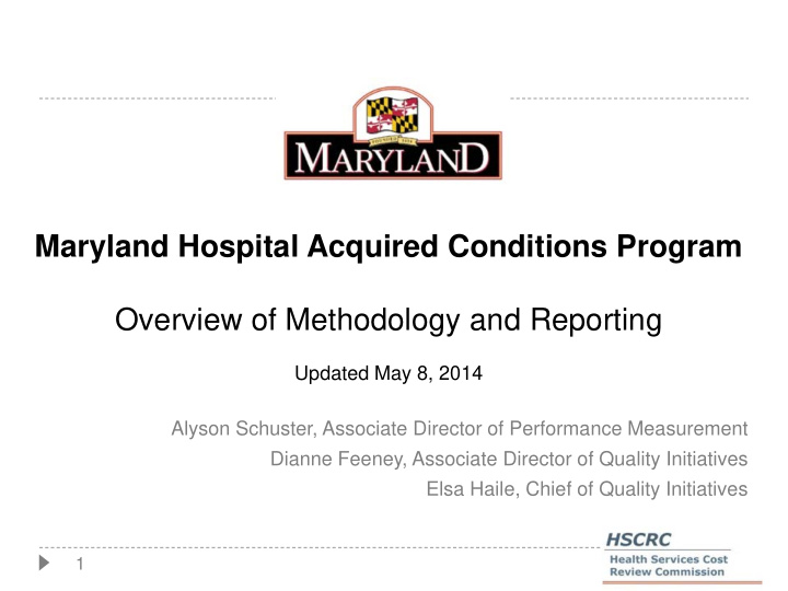 maryland hospital acquired conditions program overview of