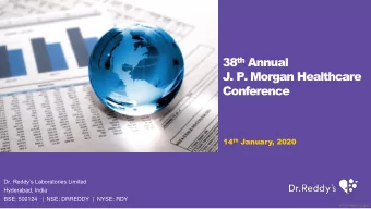 Conference 14 th January, 2020  Dr. Reddys Laboratories Limited  Hyderabad, India  BSE: 500124 |