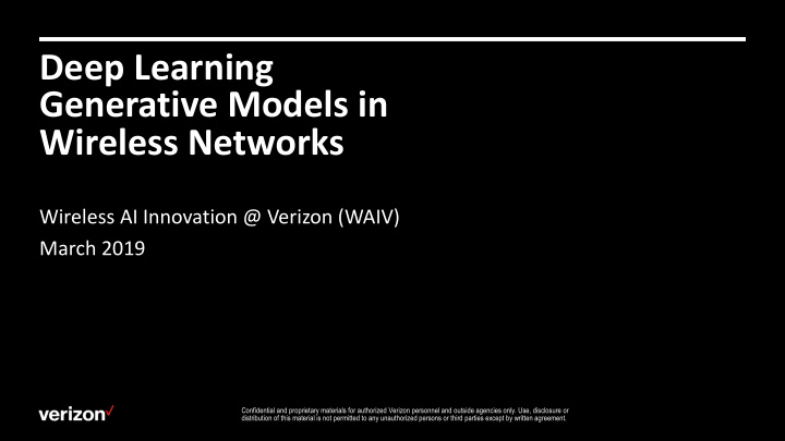 deep learning generative models in wireless networks