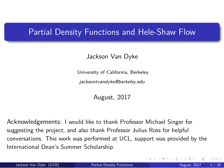 partial density functions and hele shaw flow