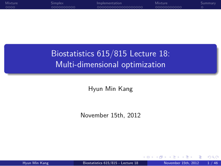 multi dimensional optimization biostatistics 615 815