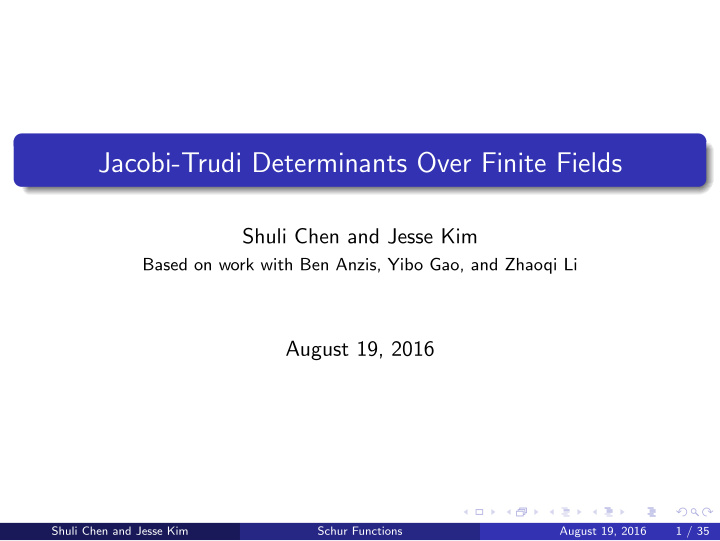 jacobi trudi determinants over finite fields