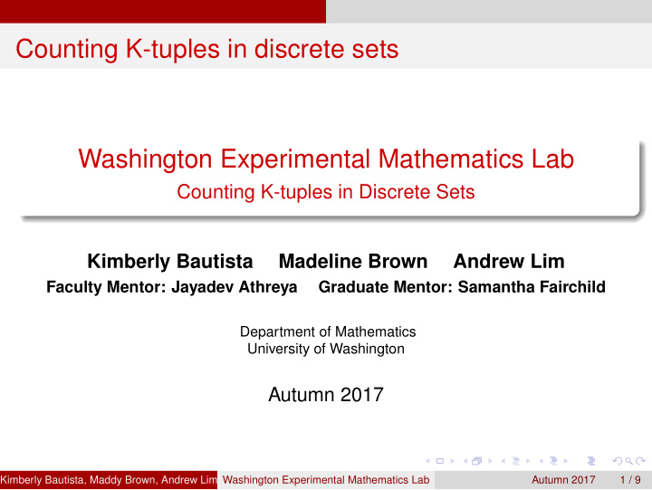 counting k tuples in discrete sets washington