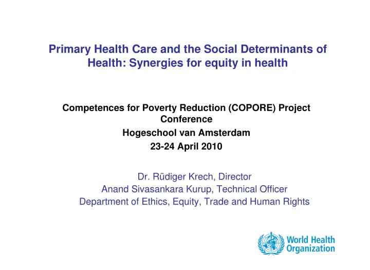 primary health care and the social determinants of health