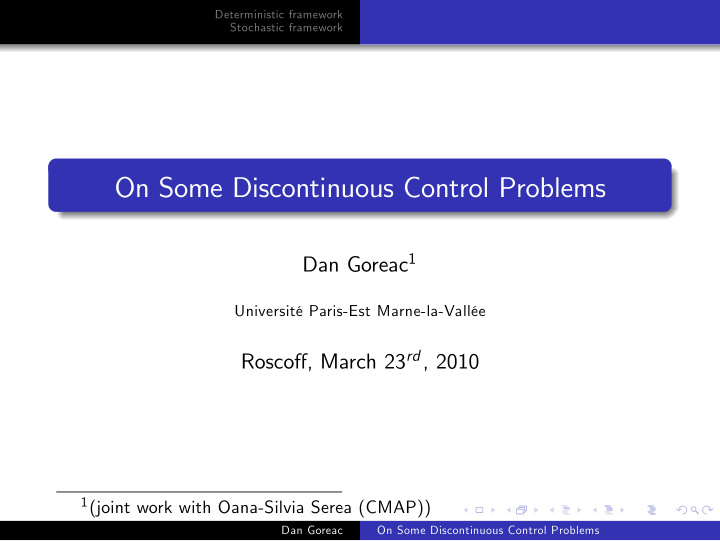 on some discontinuous control problems