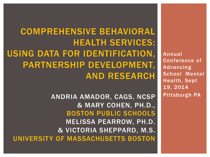comprehensive behavioral health services using data for