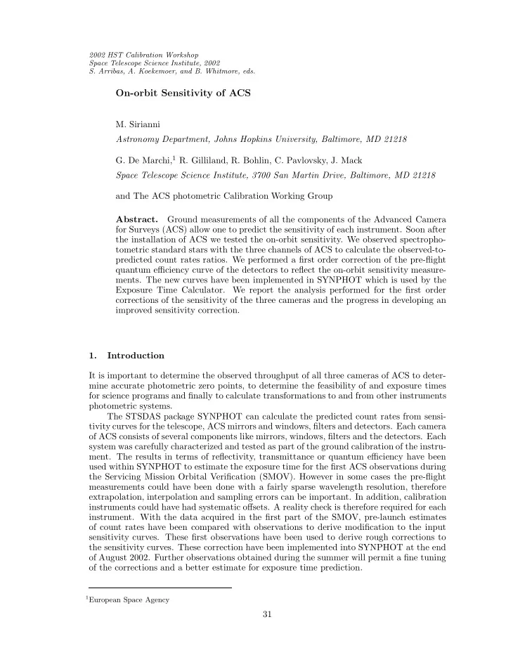 on orbit sensitivity of acs