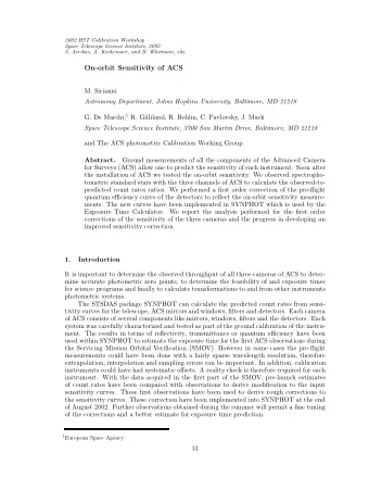 On-orbit Sensitivity of ACS  M. Sirianni  Astronomy Department, Johns Hopkins University,