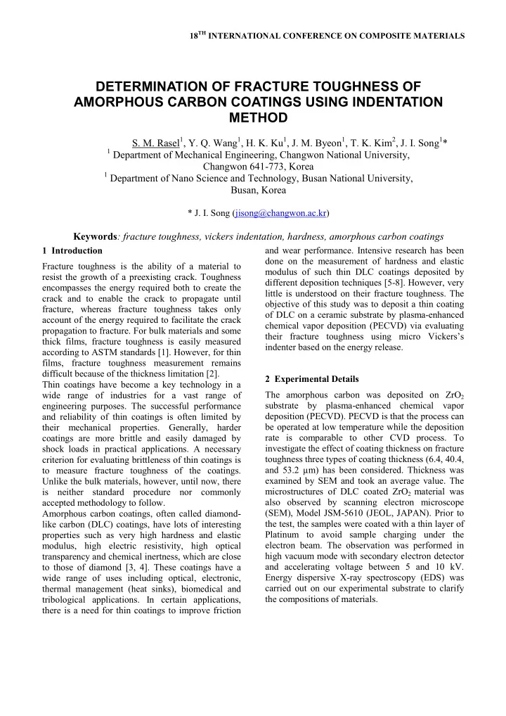determination of fracture toughness of amorphous carbon