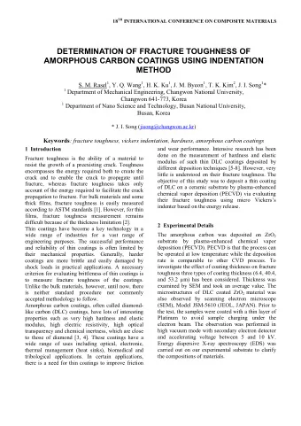 DETERMINATION OF FRACTURE TOUGHNESS OF  AMORPHOUS CARBON COATINGS USING INDENTATION  METHOD S. M.