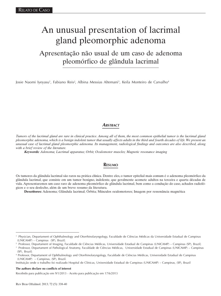 an unusual presentation of lacrimal gland pleomorphic