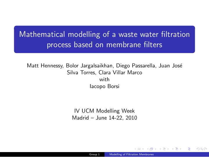 mathematical modelling of a waste water filtration