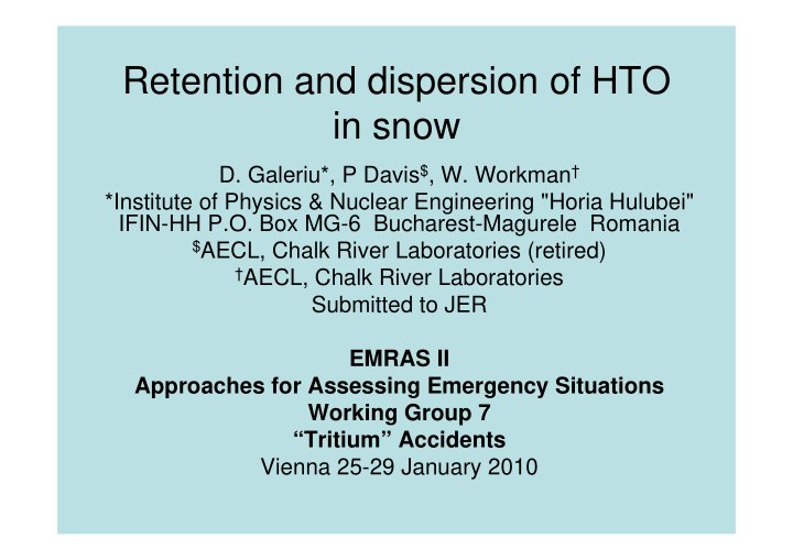 retention and dispersion of hto in snow