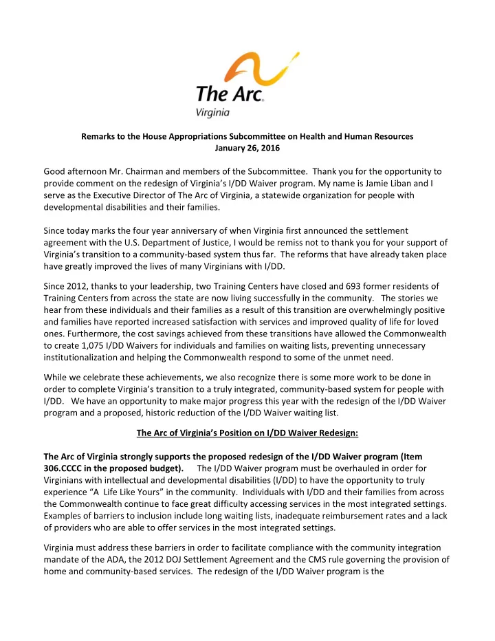 remarks to the house appropriations subcommittee on