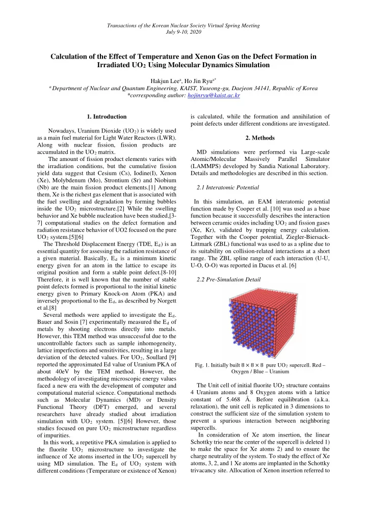 calculation of the effect of temperature and xenon gas on