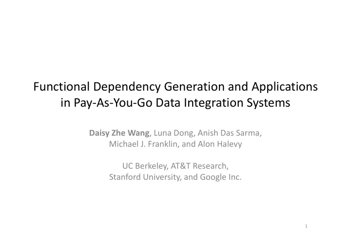 functional dependency generation and applications in pay