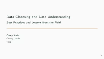 Data Cleansing and Data Understanding  Best Practices and Lessons from the Field  Casey Stella
