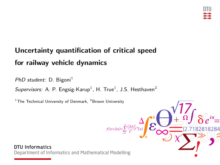 uncertainty quantification of critical speed for railway