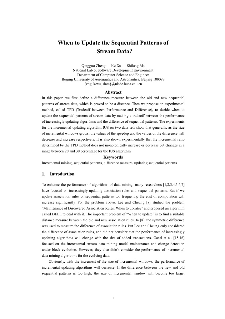 when to update the sequential patterns of stream data