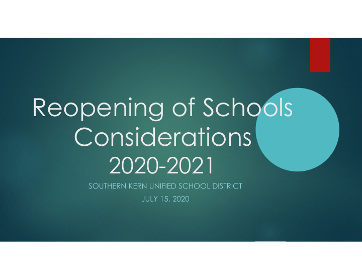 reopening of schools considerations