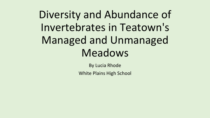 diversity and abundance of invertebrates in teatown s