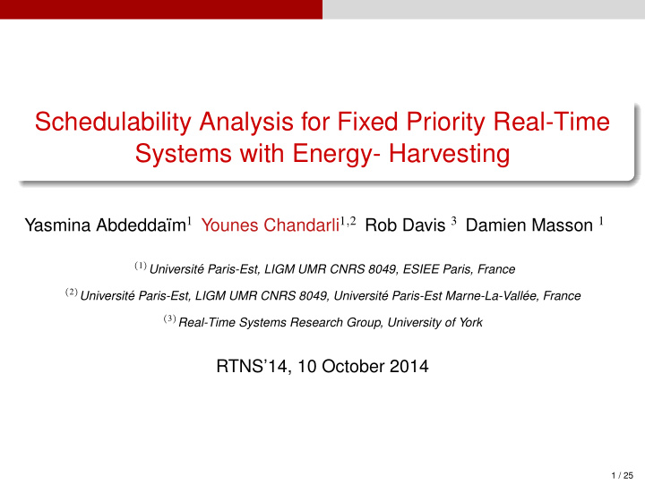 schedulability analysis for fixed priority real time