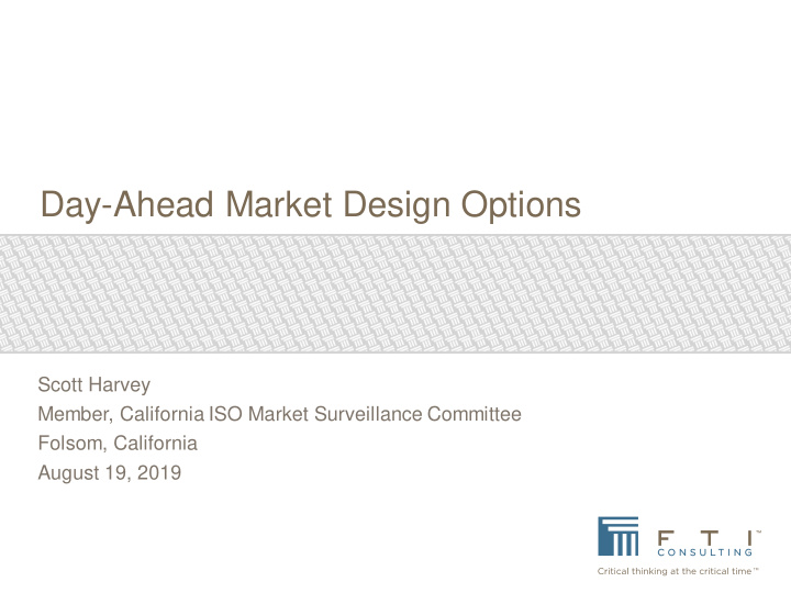 day ahead market design options