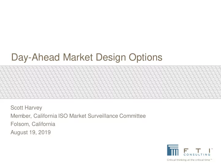 day ahead market design options