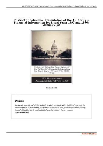 District of Columbia: Presentation of the Authority s  District of Columbia: Presentation of the