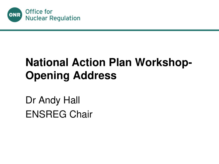 national action plan workshop opening address