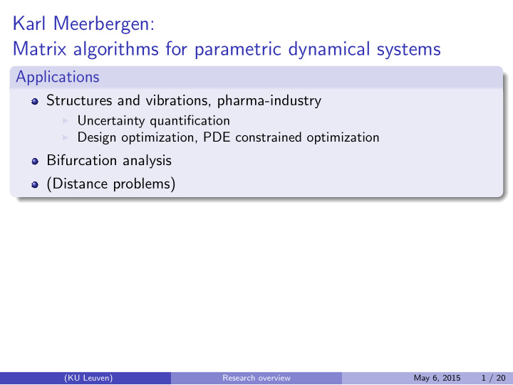 karl meerbergen matrix algorithms for parametric