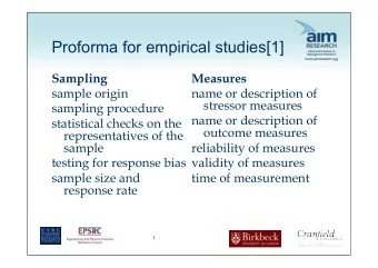 Proforma for empirical studies[1]  Sampling  Measures  sample origin  name or description of