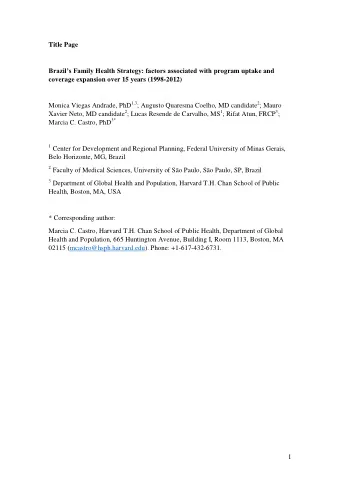 Title Page Brazils Family Health Strategy: factors associated with program uptake and  coverage