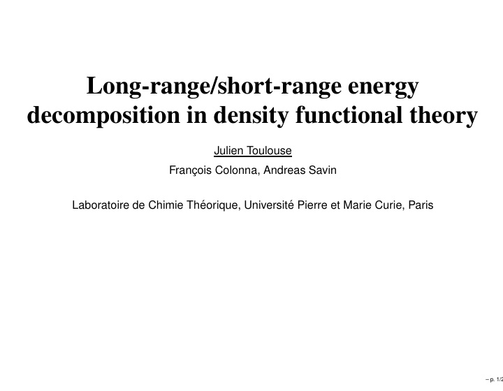 long range short range energy decomposition in density