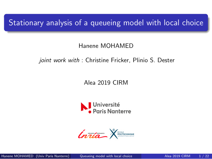 stationary analysis of a queueing model with local choice