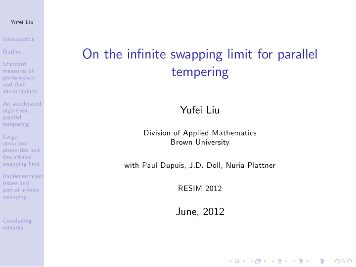 on the infinite swapping limit for parallel