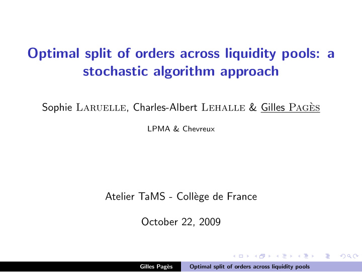 optimal split of orders across liquidity pools a