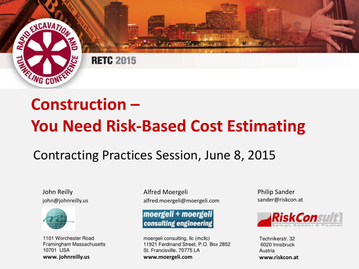 construction you need risk based cost estimating