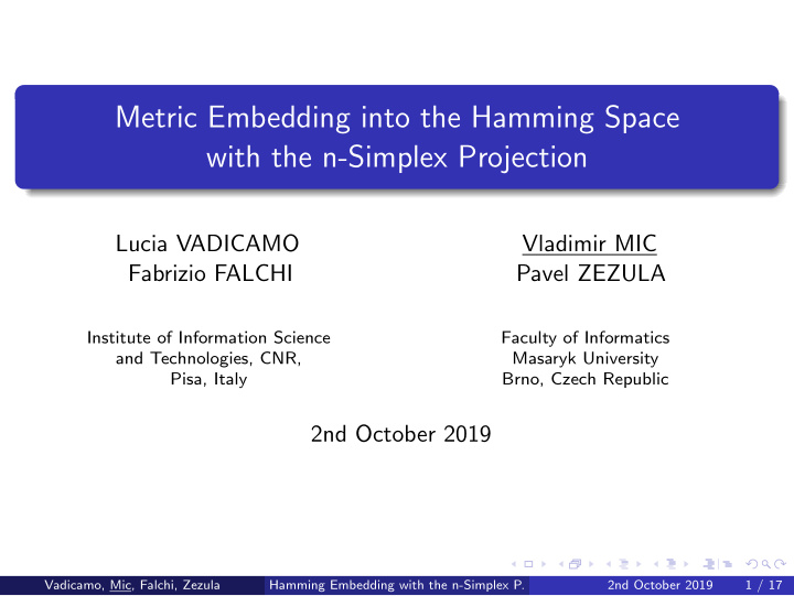 metric embedding into the hamming space with the n