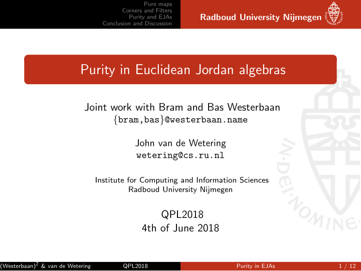 purity in euclidean jordan algebras