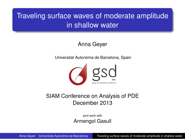 traveling surface waves of moderate amplitude in shallow