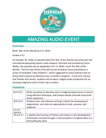AMAZING AUDIO EVENT  AMAZING  AUDIO EVENT  Overview Book: War of the Worlds by H.G. Wells  Grades