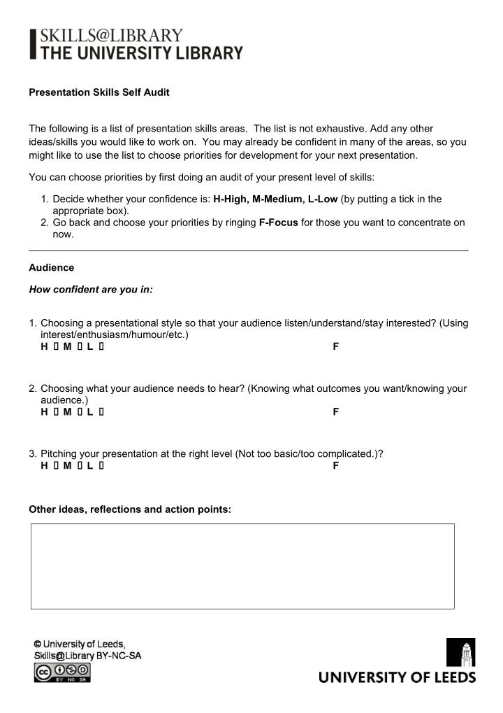 presentation skills self audit the following is a list of