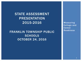 Career  Readiness  FRANKLIN TOWNSHIP PUBLIC  SCHOOLS  OCTOBER 24, 2016  1  INSTRUCTIONAL VISION