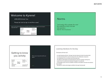 Welcome to Kyrene!  Norms  2018-2019 School Year  Please be sure to sign in and find a seat!