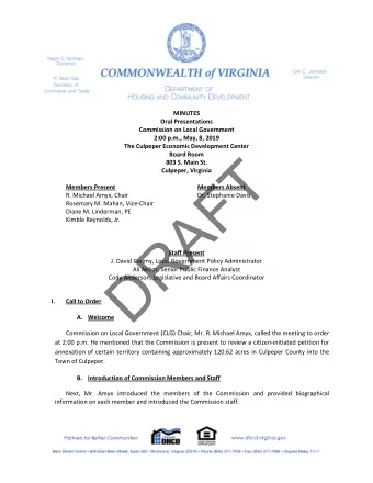 T  Board Room  803 S. Main St. Culpeper, Virginia  F  Members Present  Members Absent  R. Michael