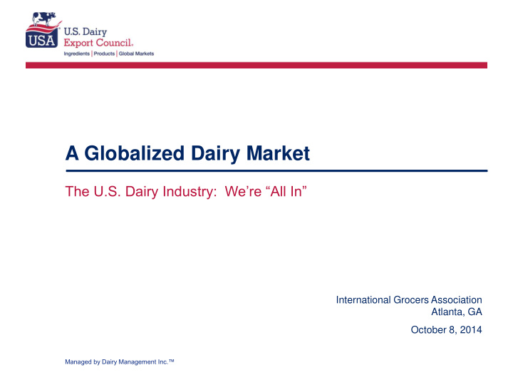 a globalized dairy market