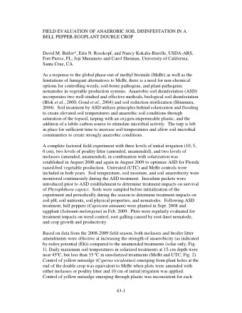 FIELD EVALUATION OF ANAEROBIC SOIL DISINFESTATION IN A BELL PEPPER-EGGPLANT DOUBLE CROP  David M.