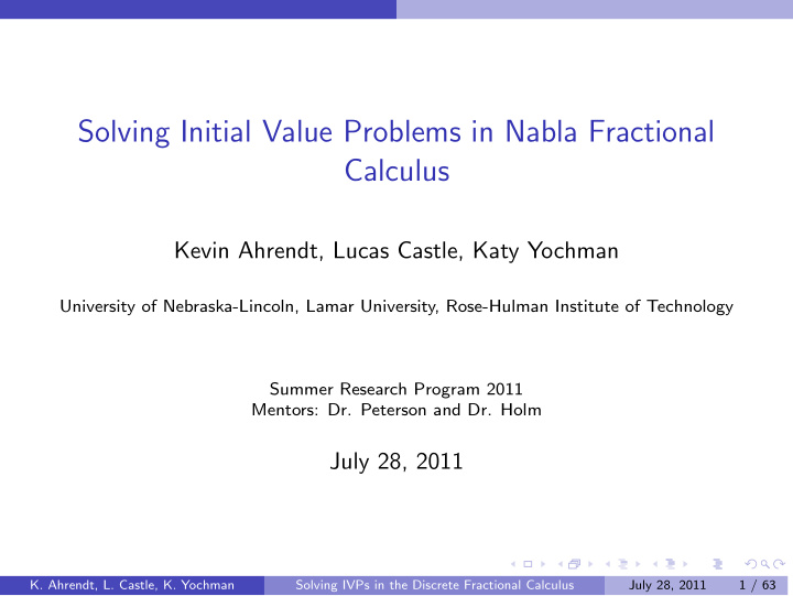 solving initial value problems in nabla fractional