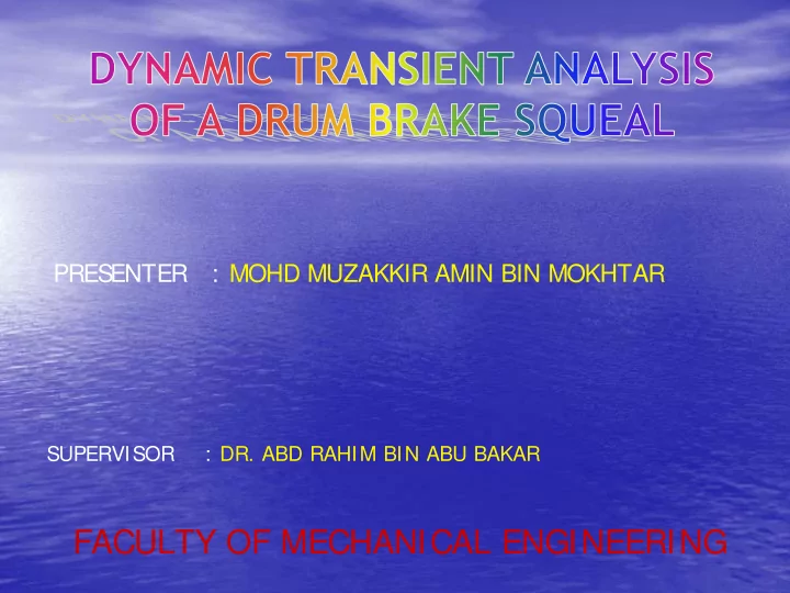 faculty of mechanical engineering presentation outline